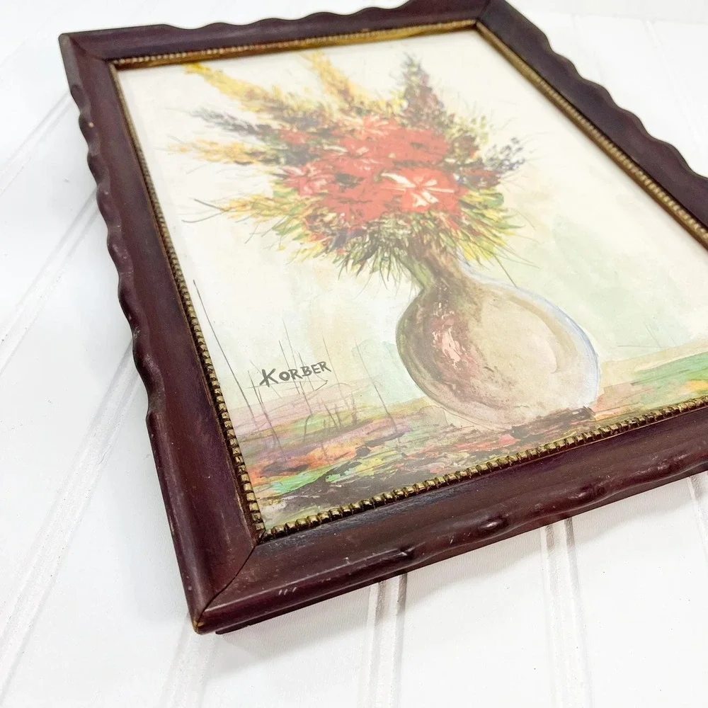 Vintage Floral Print in Wooden Frame - Korber Painting‎